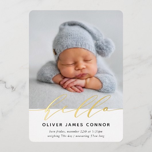 モダンベビーPHOTOエレガント hello書道Tall A 箔招待状 (正面)