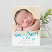 モダンベビーPHOTOシンプル少年の青いスクリプ書ト 案内状 (スタンド正面)