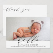 モダンベビーPHOTOミニマエレガントリストhelloスクリプト 案内状 (正面/裏面)