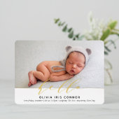 モダンベビーPHOTOミニマエレガントリストhelloスクリプト 箔招待状 (立ち正面)