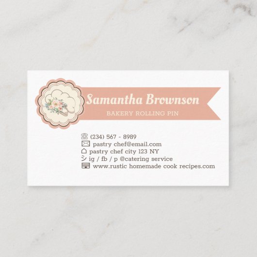 モダンベーカリーキャップペストリーシェフロゴデザイン 名刺 (裏面)