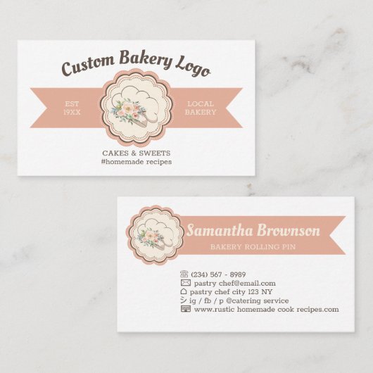 モダンベーカリーキャップペストリーシェフロゴデザイン 名刺 (正面/裏面)