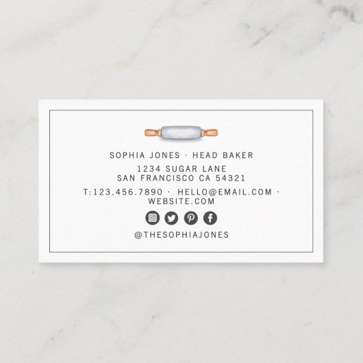モダンベーカリーシェフカテラーウォーター転がカラーのピン 名刺 (裏面)
