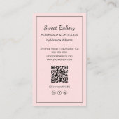 モダンベーカリーロゴ QR ソーシャルメディアアイコン ピンク 名刺 (裏面)