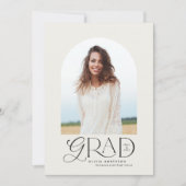 モダンベージュ幾何学写真アーチ卒業式annou 案内状 (正面)