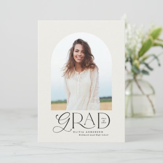 モダンベージュ幾何学写真アーチ卒業式annou 案内状 (スタンド正面)