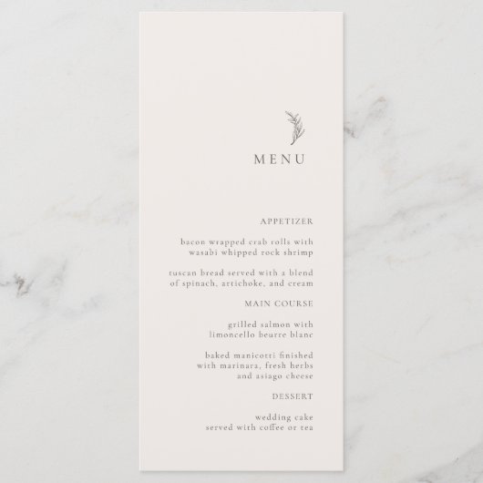 モダンベージュ色オリーブブ結婚ランチ メニュー (正面)