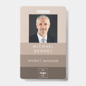 モダンベージュ茶企業の色写真ID バッジ (正面)