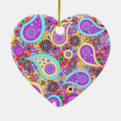 モダンペイズリーカラフルハートオーナメント セラミックオーナメント (裏面)