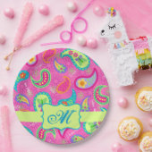 モダンペイズリーホットピンクモノグラパーソナライズされたム ペーパープレート (パーティー)