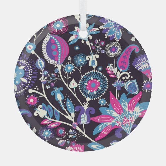 モダンペイズリー:伝統的東洋模様。 ガラスオーナメント (正面)