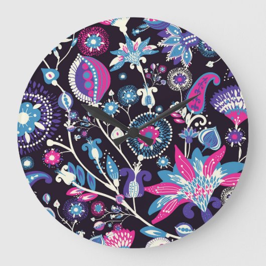 モダンペイズリー:伝統的東洋模様。 ラージ壁時計 (正面)