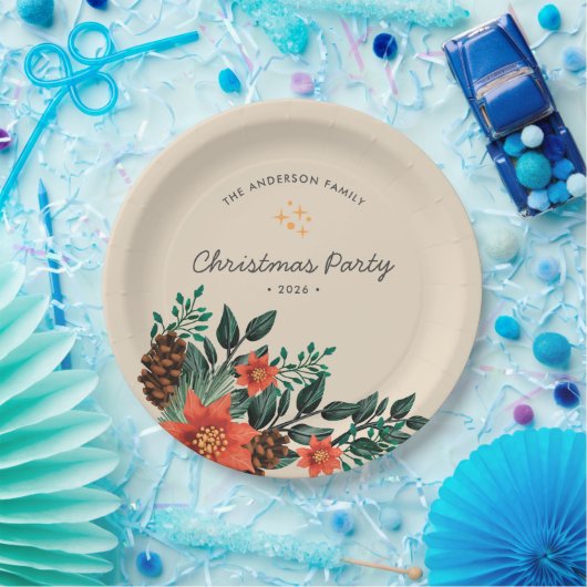 モダンホリデーの葉の緑のクリスマスパーティー ペーパープレート (パーティー)