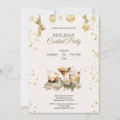 モダンホリデーカクテルパーティークリスマス金ゴールド 招待状 (正面)