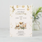 モダンホリデーカクテルパーティークリスマス金ゴールド 招待状 (スタンド正面)