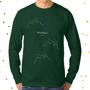モダンホリデーチニーグリーンボウクリスマス Tシャツ