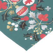 モダンホリデーレッドシルバー&金ゴールドオーナメントティール(緑がかった色) ショートテーブルランナー (コーナー)