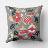 モダンホリデーレッドシルバー&金ゴールドオーナメント クッション (裏面)