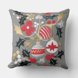 モダンホリデーレッドシルバー&金ゴールドオーナメント クッション