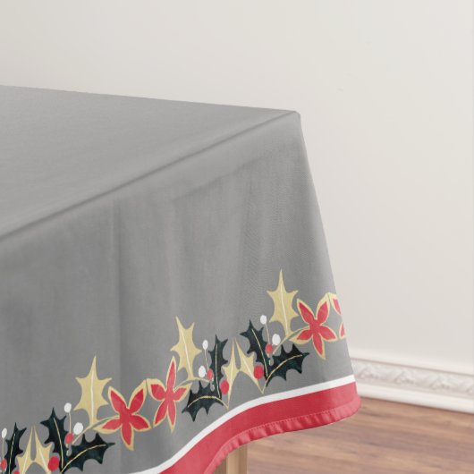 モダンホリデーレッド金ゴールド&シルバーオーナメントグレイ テーブルクロス (インサイチュ)