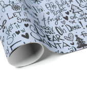 モダンホリデーワードアートブルークリスマス ラッピングペーパー (ロールコーナー)