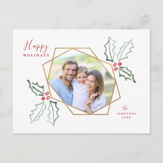 モダンホリーデー ゴールドジオフォトフレーム | ホリデーカード ポストカード (正面)