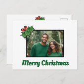 モダンホリーリーフの実のクリスマステンプレート シーズンポストカード (正面/裏面)