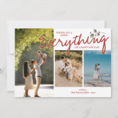 モダンホリー3写真レッドグリーンエレガントニューイヤーカード シーズンカード (正面)