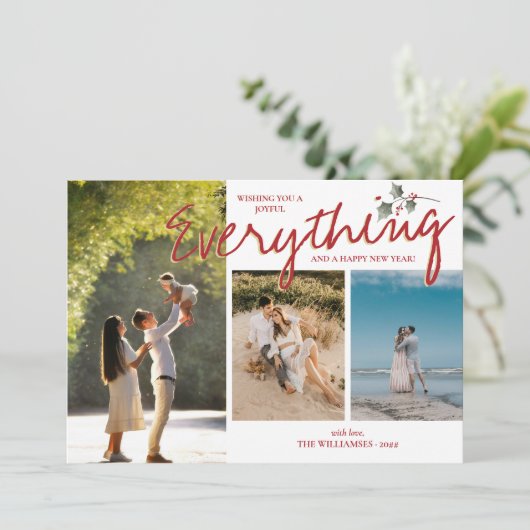 モダンホリー3写真レッドグリーンエレガントニューイヤーカード シーズンカード (スタンド正面)