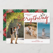 モダンホリー3写真レッドグリーンエレガントニューイヤー シーズンカード (正面/裏面)