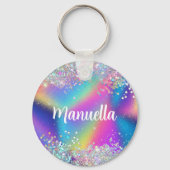 モダンホログラフィックグリッター カラフルレインボー キーホルダー (正面)