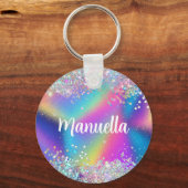 モダンホログラフィックグリッター カラフルレインボー キーホルダー (正面)