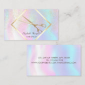 モダンホログラフィックゴールドフレーム、コンフェッティ、ハサミ 名刺 (正面/裏面)