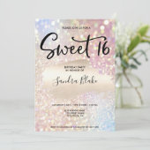 モダンホログラフィックスパークリンググリッターカリグラフィー 招待状 (スタンド正面)