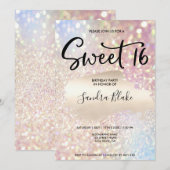 モダンホログラフィックスパークリンググリッターカリグラフィー 招待状 (正面/裏面)