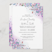 モダンホログラフィックパープルグリッターが白に輝く 招待状 (正面/裏面)