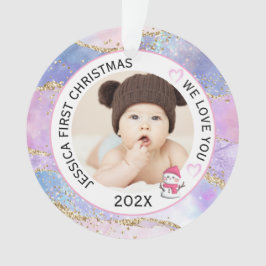 モダンホログラフィック 赤ちゃんの女の子 初めてのクリスマス 写真 オーナメント