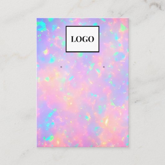 モダンホログラフィフェイクック追加ロゴのイヤリングカード 名刺 (正面)