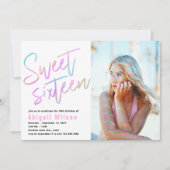 モダンホロフガーリーsweet sixteen誕生日 招待状 (正面)