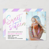 モダンホロフガーリーsweet sixteen誕生日 招待状 (正面/裏面)
