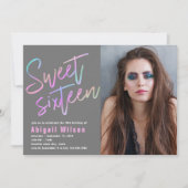 モダンホロフガーリーsweet sixteen誕生日 招待状 (正面)