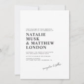 モダンホワイトとブラックのミニマ結婚リスト 招待状 (正面)