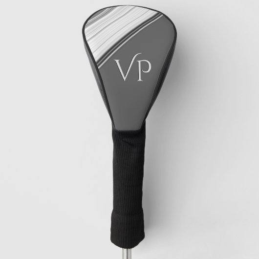 モダンホワイトオングレーモノグラム ゴルフヘッドカバー (正面)