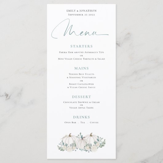 モダンホワイトカボチャン花模様結婚ズ メニュー (正面)