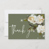 モダンホワイトガーデニアスonセージ結婚スパークル サンキューカード (正面)