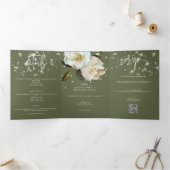 モダンホワイトガーデニアスonセージ結婚スパークル 三つ折り招待状 (内部)