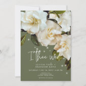 モダンホワイトガーデニアスonセージ結婚スパークル 招待状 (正面)