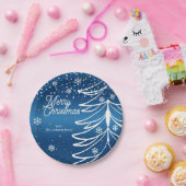モダンホワイトクリスマスツリー&スノーフレーク ペーパープレート (パーティー)