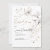 モダンホワイトグレーと金ゴールドフローラブライダルシャワー 招待状 (正面)
