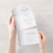 モダンホワイトグレーシルバーグリッター結婚ズ オールインワン招待状 (貼ってはがせる)